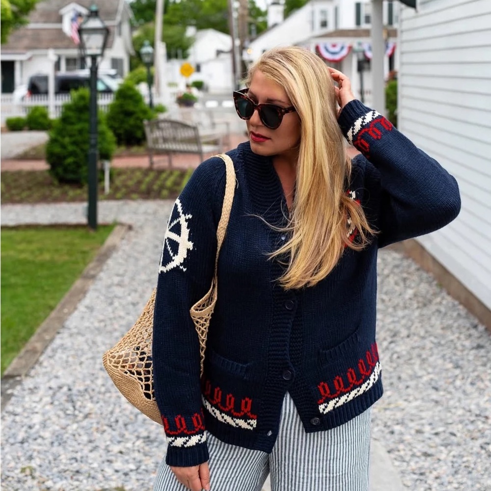 Coastal Varsity Cardigan in Navy